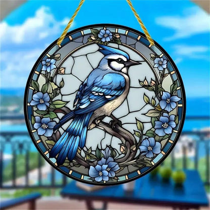 Cardinal Stained Acrylic Suncatcher Red Bird Sun Catcher Cardinal Acrylic Wall Window Hanging Ornament Hand-Painted Glass Panel Decor Christmas Birthday Gift for Grandma Birds Lover