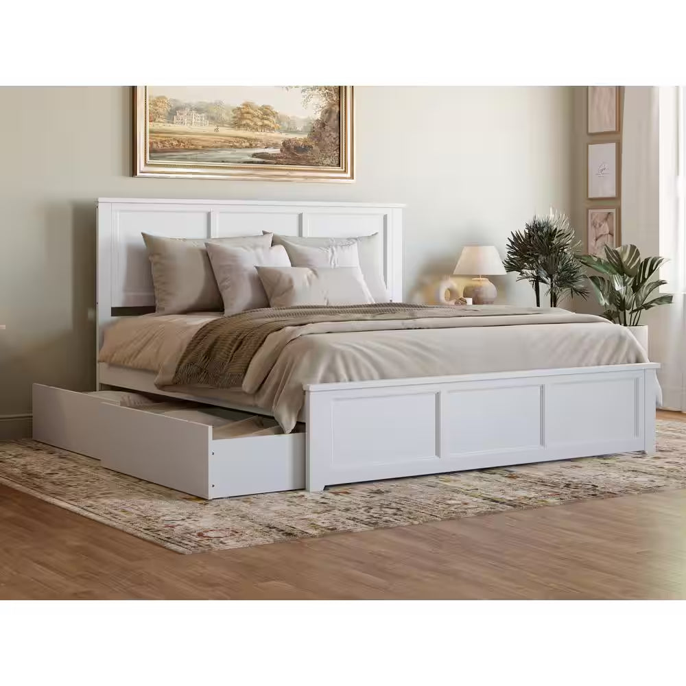 Madison White Full Platform Bed with Matching Foot Board with 2-Urban Bed Drawers