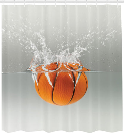 Sports Shower Curtain, Falling Basketball into Water Leisure National Sport Activity Entertaining, Cloth Fabric Bathroom Decor Set with Hooks, 69" W X 75" L, Orange Beige
