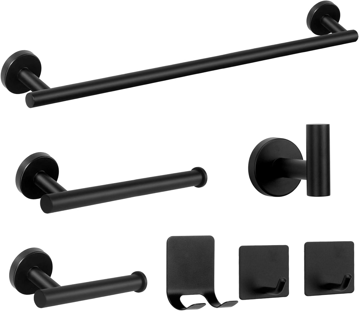 7 Pieces Bathroom Hardware Set SUS304 Thicken Stainless Steel-Towel Rack Kit Include 24" Towel Rod+ 9" Hand Towel Bar+ Toilet Paper Holder+4Robe Towel Hooks Bath Accessories (Matte Black)