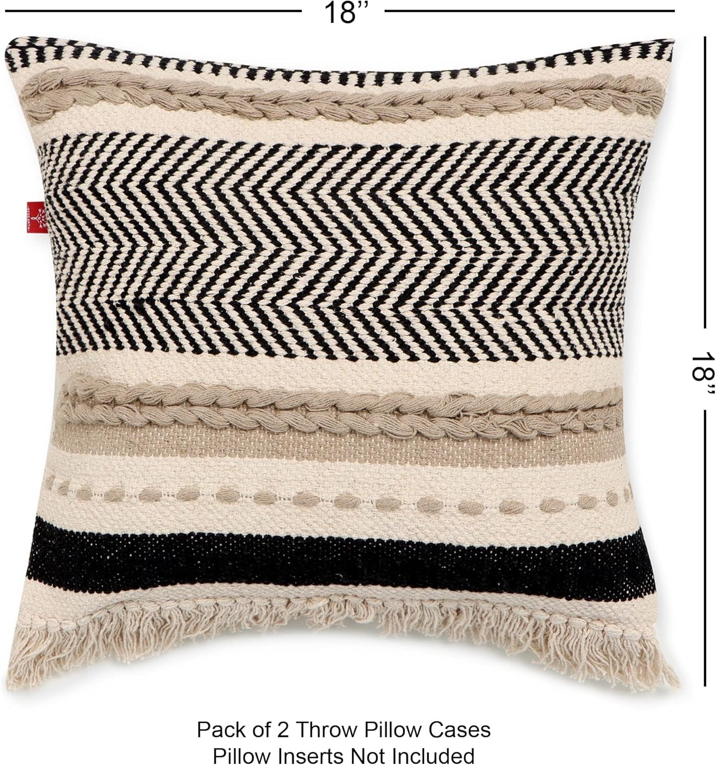 · Handmade Boho Throw Pillow Covers - Bohemian Chic Farmhouse Style - Accent Woven Indoor and Outdoor Pillow Cushion Cases for Couch, Bed, Chair, Sofa, Bench – Set of 2-18"X18" - Natural