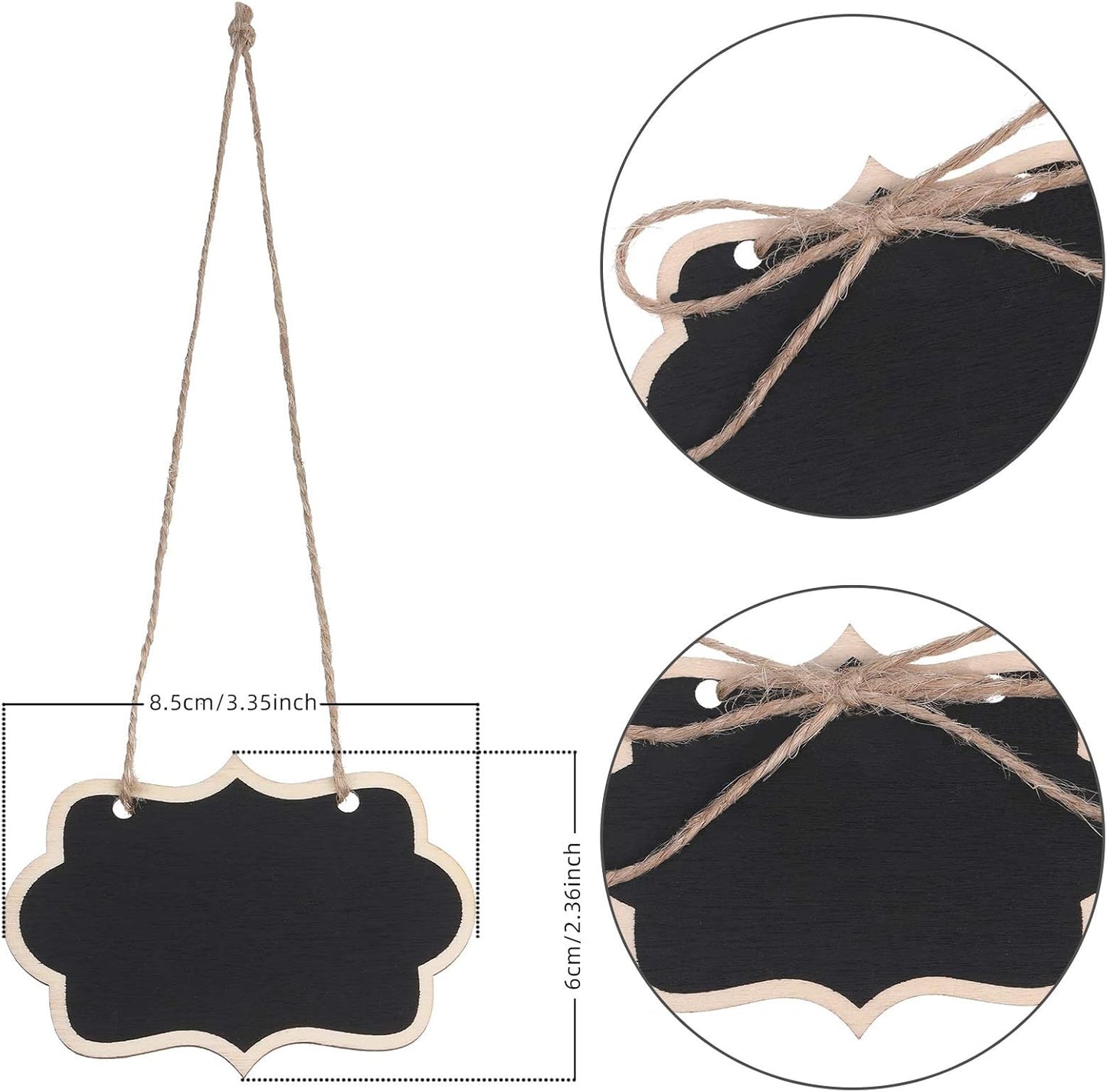 Black Chalkboard Tags Hanging Wooden Chalkboard Signs 3.35 X 2.36 Inch Mini Wood Chalkboard Labels Hanging Blackboard Tags Massage Board Signs (12 Pieces)