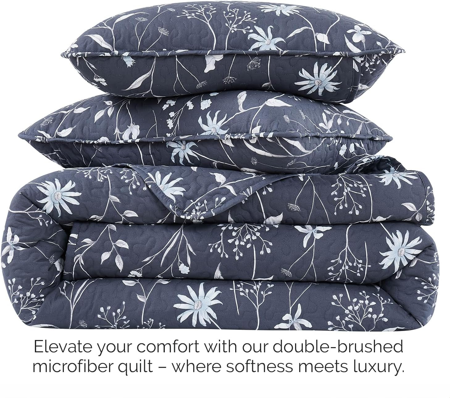 Oversized Queen Size Quilt Bedding Set, All Season Lightweight Bedspread, Boho Coverlet Full Size, Floral Bedding 3-Piece Set with Two Matching Shams, Full/Queen, Blue