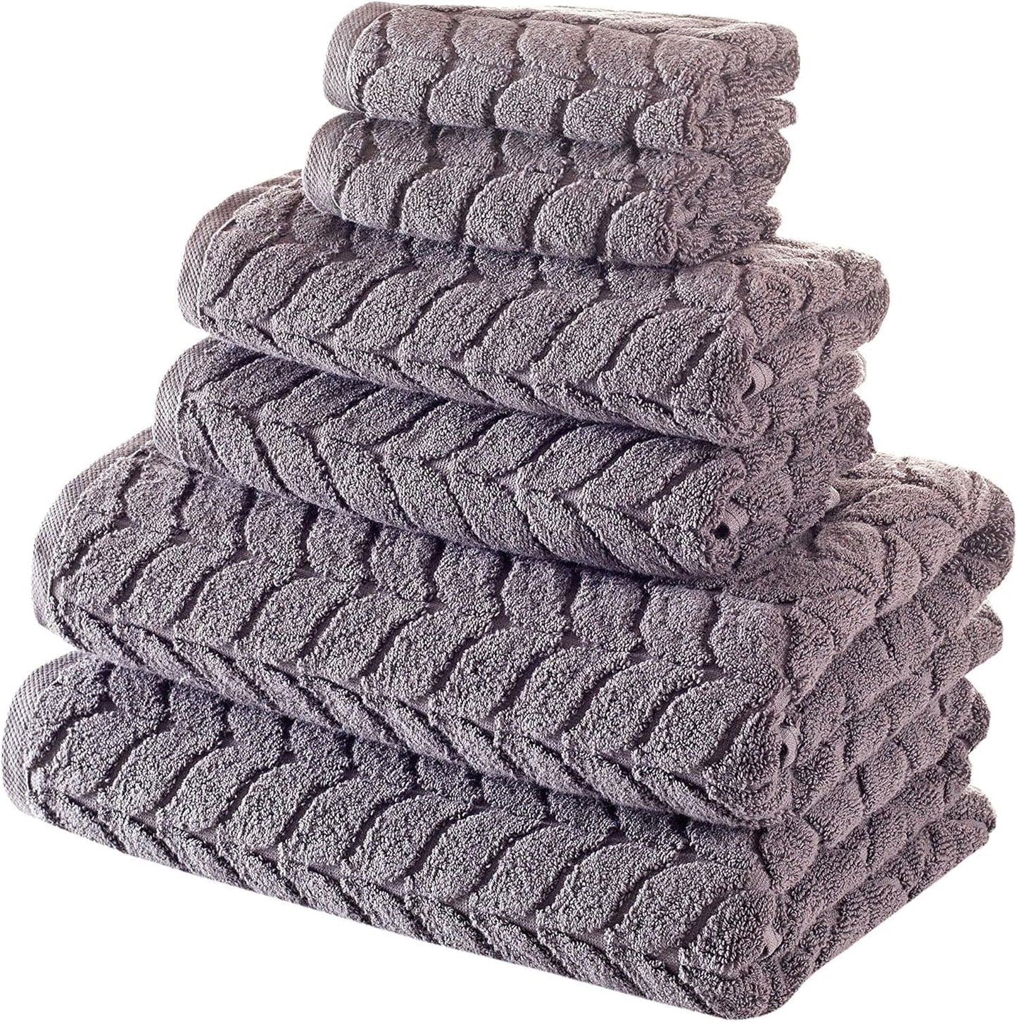 100% Turkish Cotton Jacquard Luxury Towel Set – Quick Dry Non-Gmo Ultra-Soft, Plush and Absorbent Luxury Durable Turkish Towels Set (Grey, 6 Pcs Towel Set)
