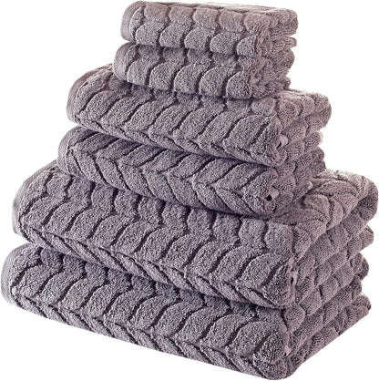 100% Turkish Cotton Jacquard Luxury Towel Set – Quick Dry Non-Gmo Ultra-Soft, Plush and Absorbent Luxury Durable Turkish Towels Set (Grey, 6 Pcs Towel Set)