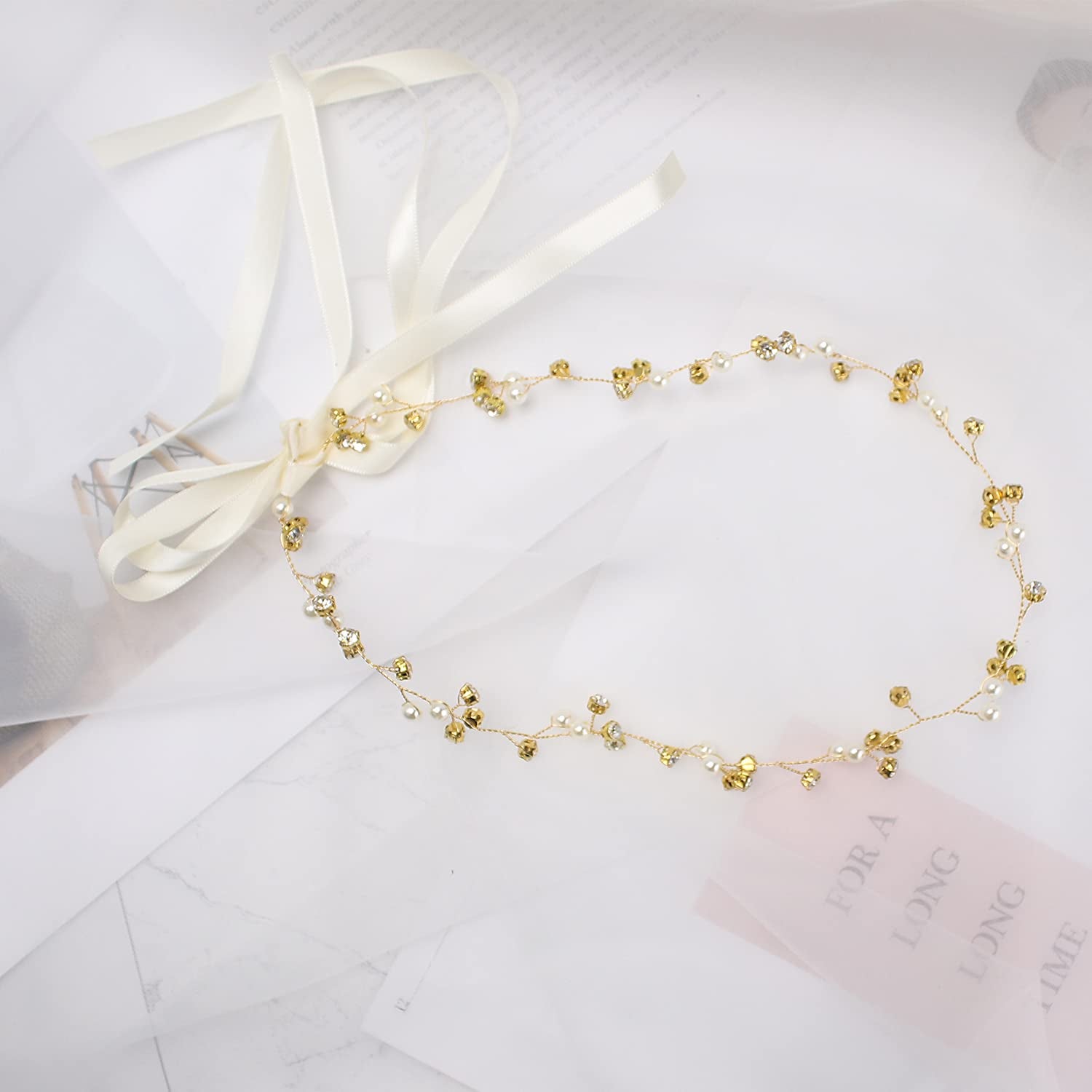 Bridal Headpiece - Gold Rhinestone Headband with Crystals, Wedding Hair Accessories for Brides and Bridesmaids