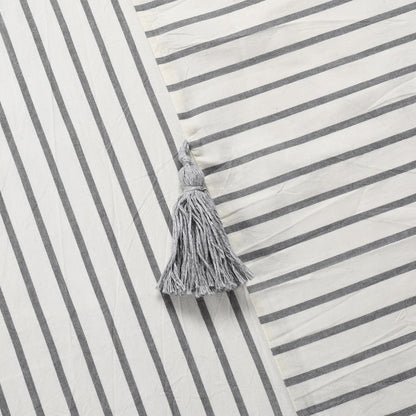 Gray and Beige Stripe Patchwork Cotton Fabric Tassel Shower Curtain for Bathroom,Farmhouse,Country Rustic and Cute Style,72 X 72 In