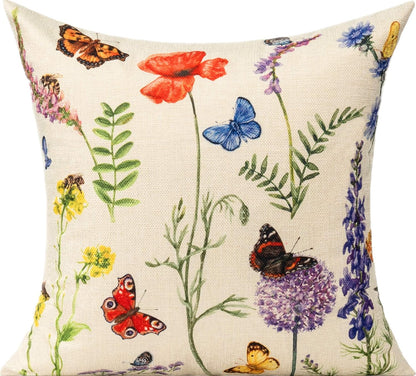 Outdoor Patio Throw Pillow Covers 18X18 Set of 4 Spring Summer Garden Flowers Farmhouse Décor outside Furniture Bench Chair Decorative Cushion Cases for Swing Deep Seat Bed Couch Sofa