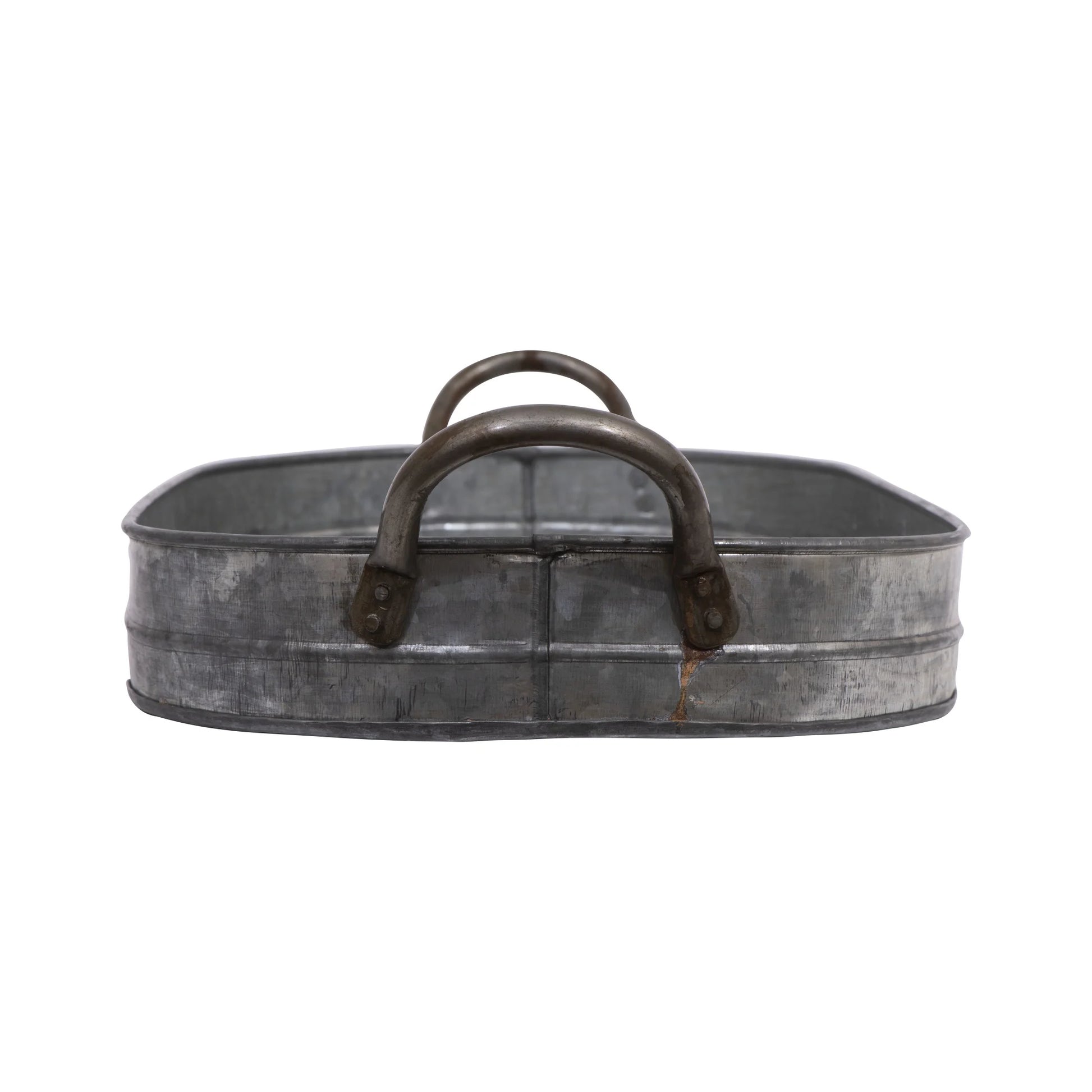 Oval Galvanized Metal Tray with Handles