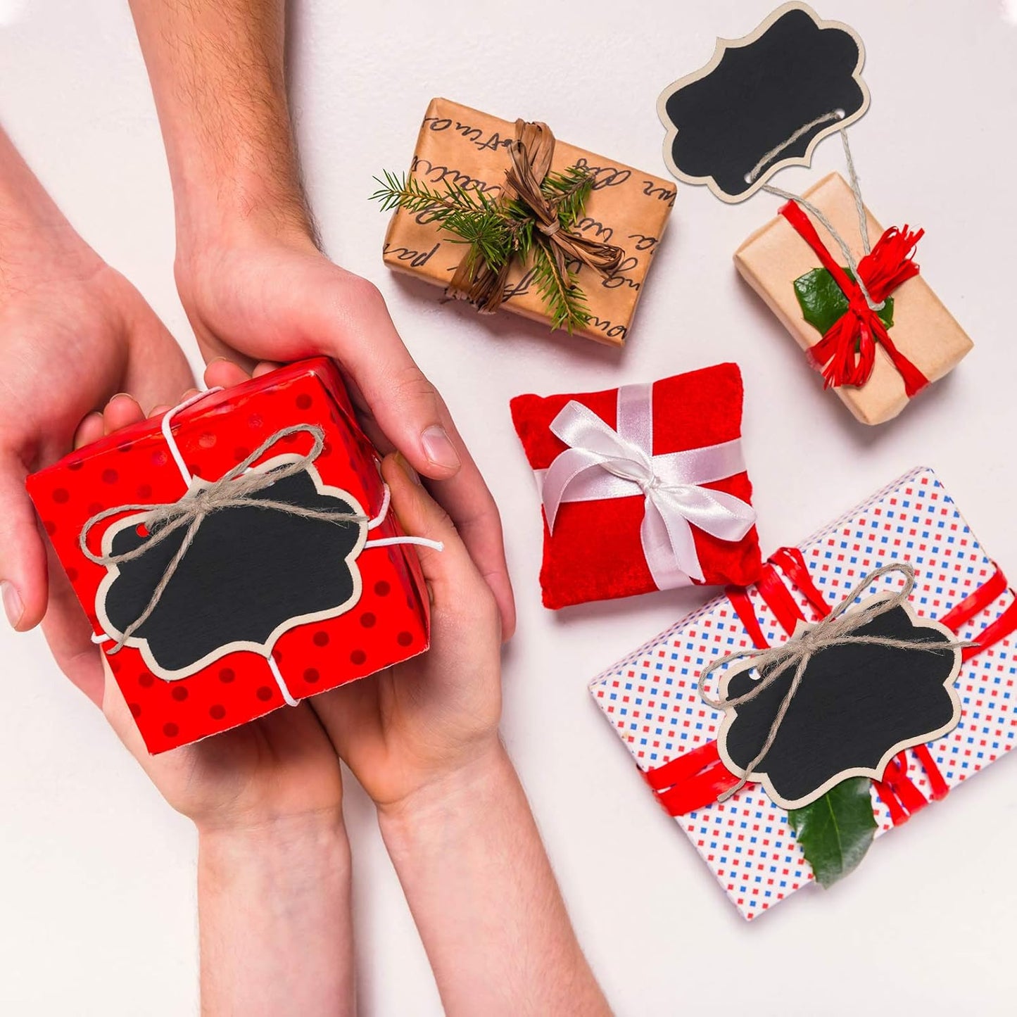 Black Chalkboard Tags Hanging Wooden Chalkboard Signs 3.35 X 2.36 Inch Mini Wood Chalkboard Labels Hanging Blackboard Tags Massage Board Signs (12 Pieces)