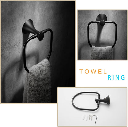 3-Pieces Bathroom Hardware Set Matte Black,  Bathroom Accessories Wall Mounted - Includes Hand Towel Ring, Toilet Paper Holder, Robe Towel Hooks,Bathroom Accessories Kit