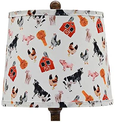 Brown Traditional Table Lamp with Farm Animal Printed Shade