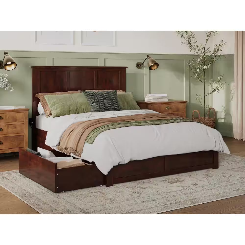 Madison Full Platform Bed with Flat Panel Foot Board and 2-Urban Bed Drawers in Espresso