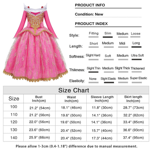 Girls Princess Dress up Aurora Fancy Dresses Birthday Party Cosplay for Kids Evening Gown with Accessories