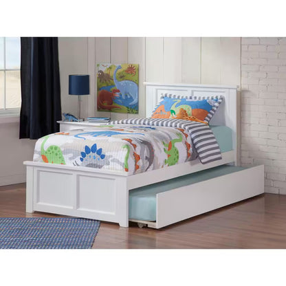 Madison Walnut Full Platform Bed with Flat Panel Foot Board and Twin Size Urban Trundle Bed