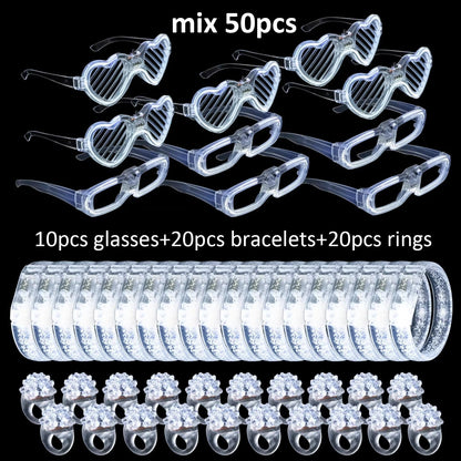 White Wedding Mix Sets LED Light up Glasses Glow Bracelets and Flashing Bumpy Rings Wedding Party Favors Supplies