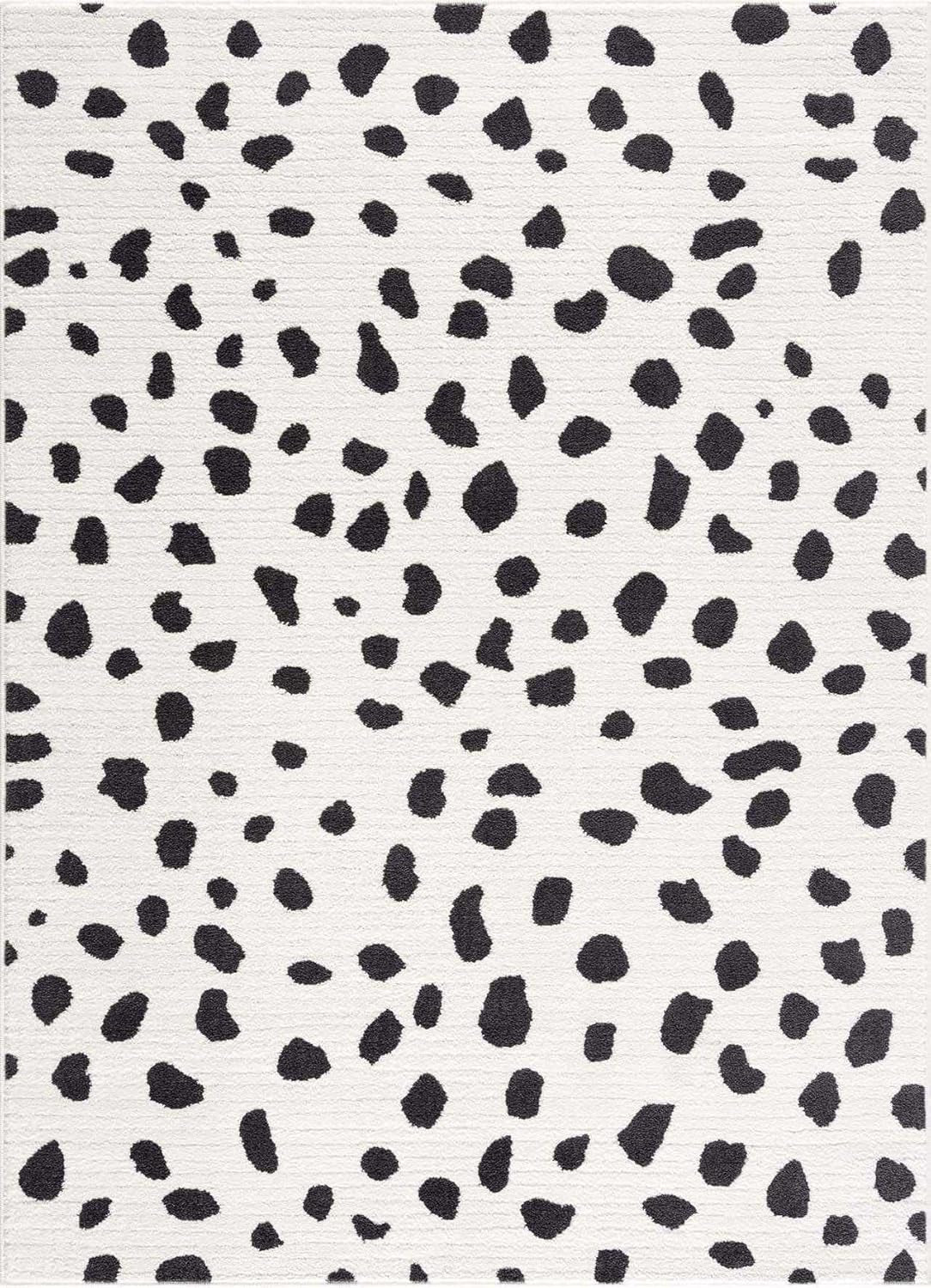 Tariffville Modern Animal Print Dalmatian Style Area Rug for Living Room, Bedroom, Kids Room, Nursery - High Pile Carpet - Black and White, Charcoal - 5'3" X 7'3" (5X7)