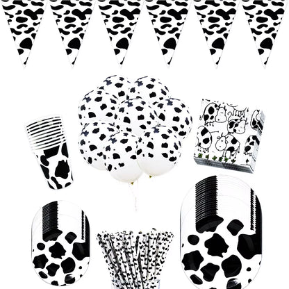 Farm Cow Theme Birthday Party Disposable Cup Plate Tablecloth Animal Cow Balloons Baby Shower Wedding Decoration Kids Favors