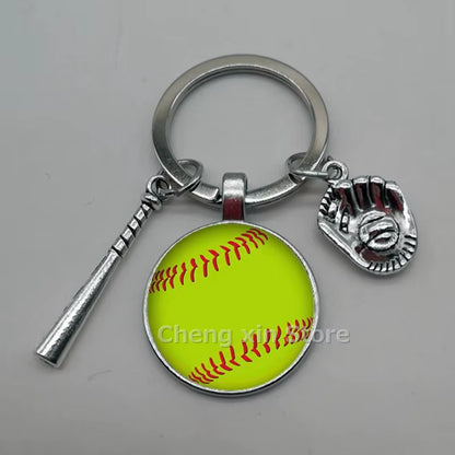Baseball Softball Convex Photo Glass round Dome Keychain Jewelry, DIY Keychain