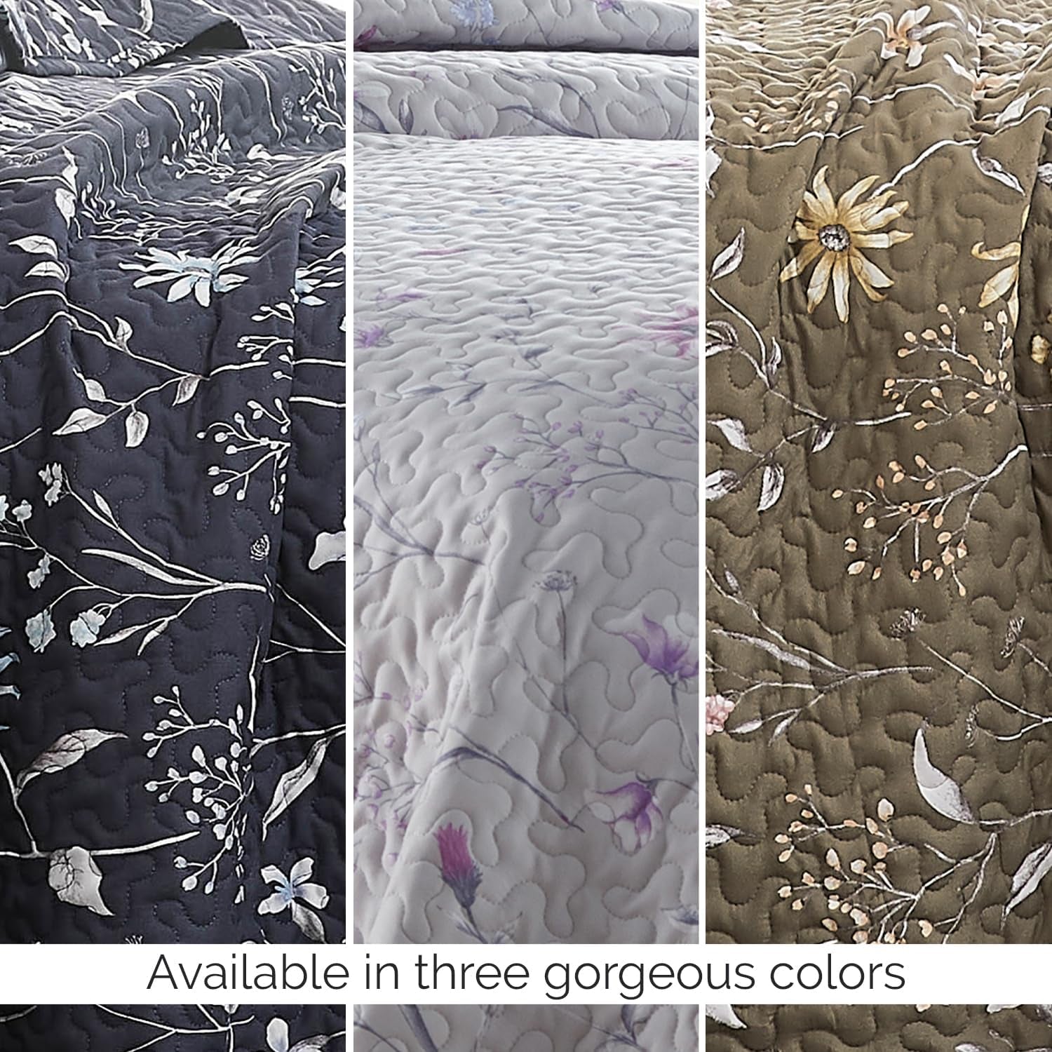 Oversized Queen Size Quilt Bedding Set, All Season Lightweight Bedspread, Boho Coverlet Full Size, Floral Bedding 3-Piece Set with Two Matching Shams, Full/Queen, Blue