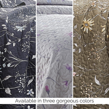 Oversized Queen Size Quilt Bedding Set, All Season Lightweight Bedspread, Boho Coverlet Full Size, Floral Bedding 3-Piece Set with Two Matching Shams, Full/Queen, Blue