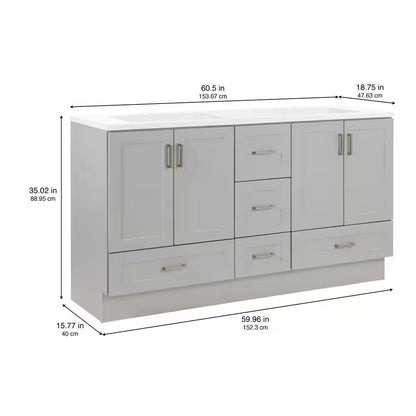 Maybell 61 In. Double Sink Pearl Gray Bath Vanity with White Cultured Marble Top (Assembled)
