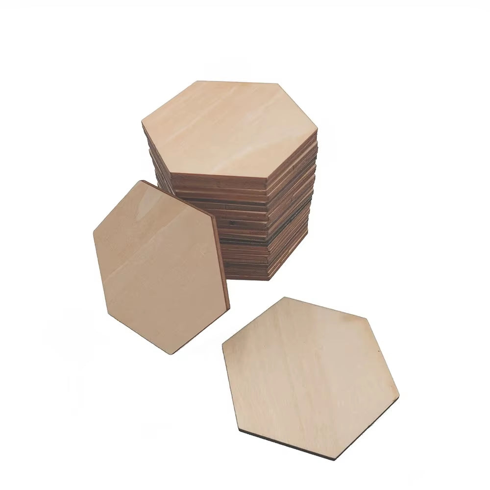 50Pcs/100Pcs Unfinished Wood Hexagon Pieces for DIY Crafts, 2.5Mm Wood Slice Cutouts Hexagon Blank Wooden Coasters Crafts