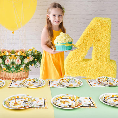 Bee Party Plates and Napkins - 48 PCS Happy Bee Day Party Supplies for Kids Honey Bee Party Tableware Set Dinner Dessert Cake Plates Lunch Napkins Serves 16 Guests