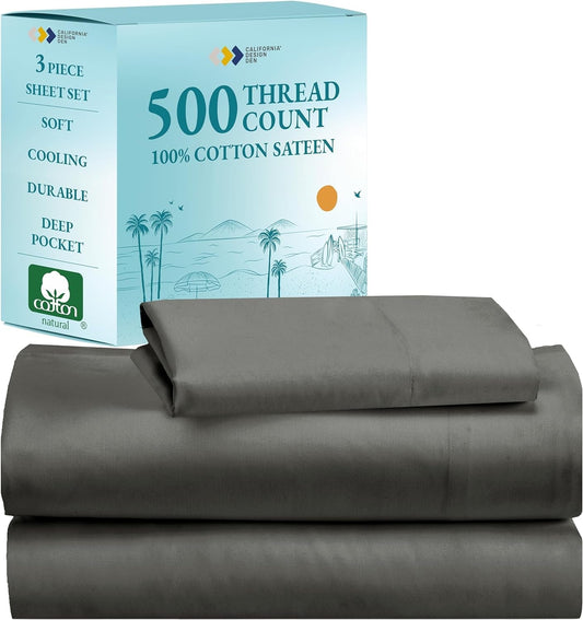 - Finest Twin Size Bed Sheets Set, Soft 100% Cotton Cooling Sheets Deep Pockets, 500 Thread Count Bedsheet Set Twin Sheets Set, Twin Bed Sheets (Grey)