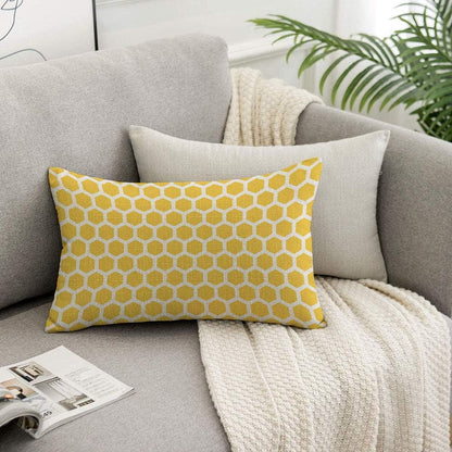 Bee Honeycombs Throw Pillow Cover Yellow and White Abstract Seamless Pattern Linen Fabric for Couch Bed Sofa Car Waist Cushion Cover 12 X 20 Inch Pillow Case