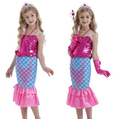 Little Girls Mermaid Costume Ariel Princess Dress up Kids Party Fancy Cosplay Childs Party Holiday Birthday Outfit with Accessories 140 CM 9-10 Years