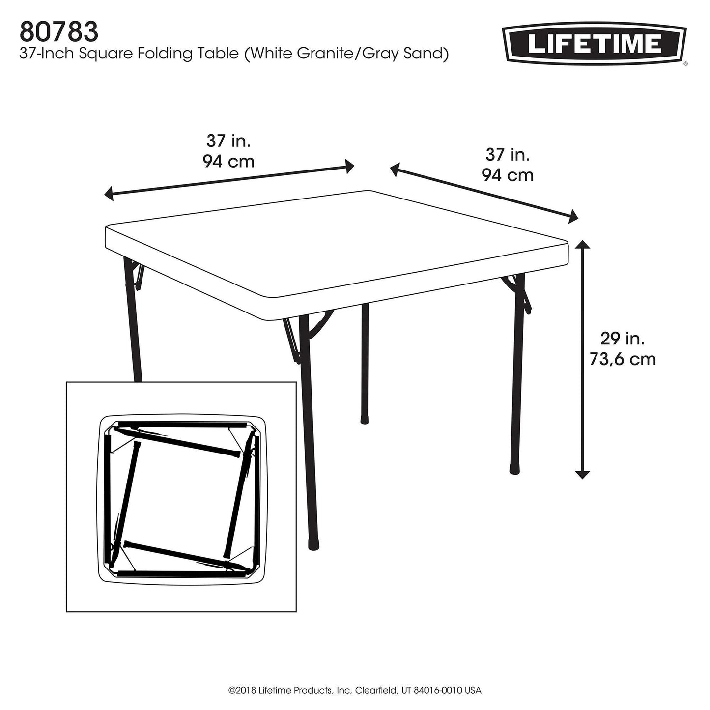 37 Inch Square Folding Table, Indoor/Outdoor Commercial Grade, White Granite (80783)