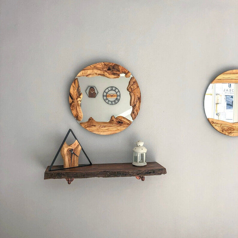 Wood round Mirror, Live Edge Wood Wall Mirror, Wood Frame Mirror Wall Decor,