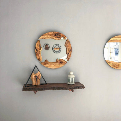 Wood round Mirror, Live Edge Wood Wall Mirror, Wood Frame Mirror Wall Decor,