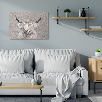 Grumpy White Buffalo on Floral Print Farm Animal Canvas Wall Art Design by Michele Norman, 30" X 40"
