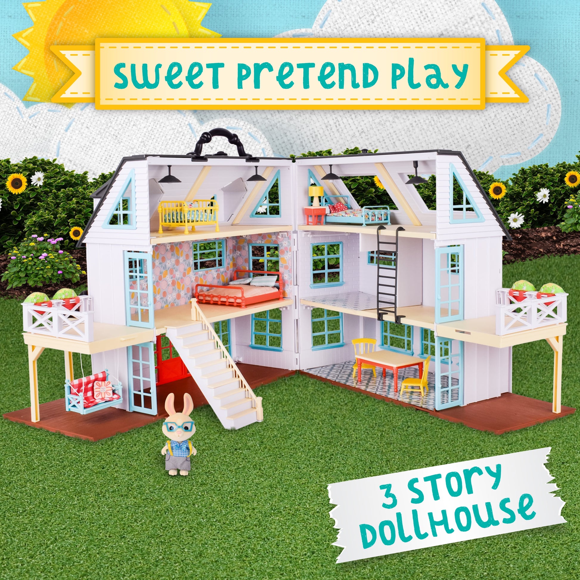 Buzzby Farmhouse Doll Playset & Mini Figure, 25 Pieces, Children Ages 3+