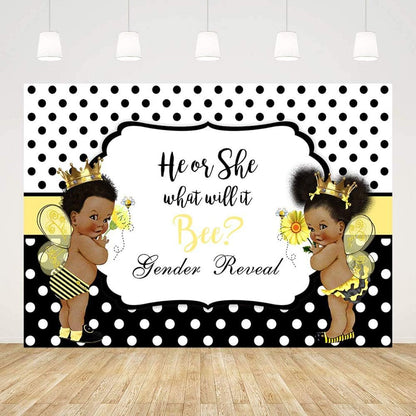 Bee Gender Reveal Backdrop Bee Baby Shower Decorations Banner What Will It Bee He or She Photography Background Banner Cake Table Photo Studio Prop 7X5Ft