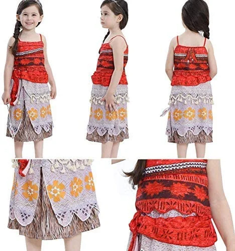 Princess Moana Costume for Girls Adventure Outfit Two-Pieces Crop Top Skirt Set Birthday Party Clothes