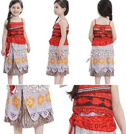 Princess Moana Costume for Girls Adventure Outfit Two-Pieces Crop Top Skirt Set Birthday Party Clothes