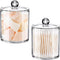 Bathroom Vanity Storage Organizer Canister Holder Apothecary Jars Set for Qtips,Cotton Balls,Swabs,Rounds,Makeup Sponges,Bath Salts,Premium Plastic Acrylic, Clear | 12Oz.And 15Oz.