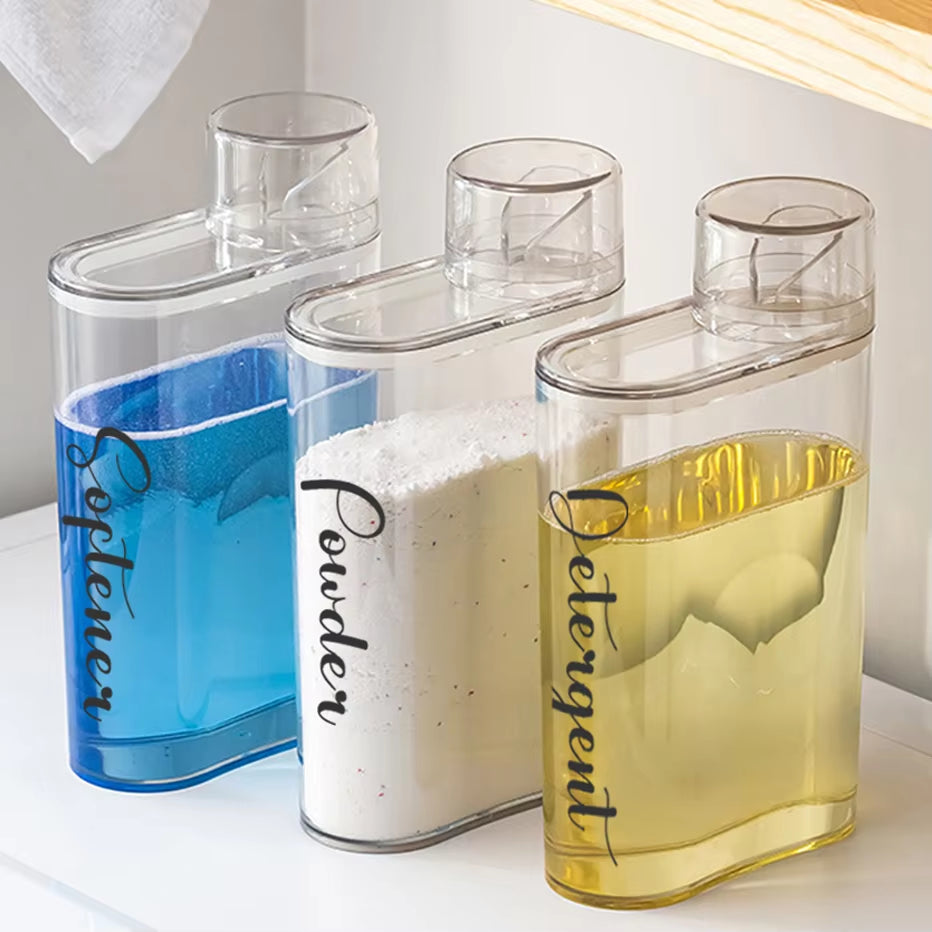 Transparent Laundry Detergent Dispenser Bottle Sealed Tank for Detergent Powder Bleach Softener Laundry Room Organization