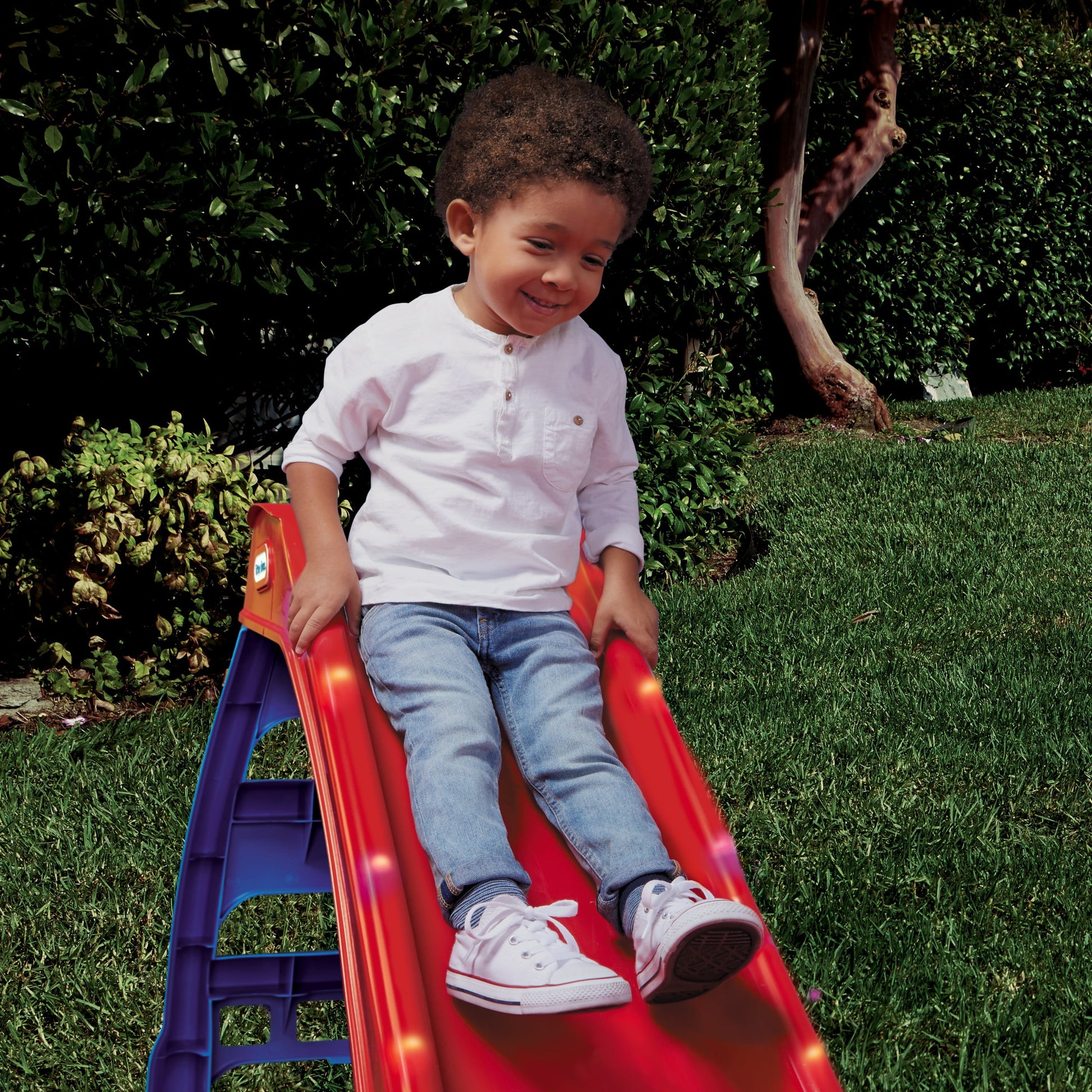 Light up First Slide Indoor Outdoor Playground Slide, Folding Easy Storage, Red, Blue, Kids Toddlers Boys Girls, 18 Months to 6 Years