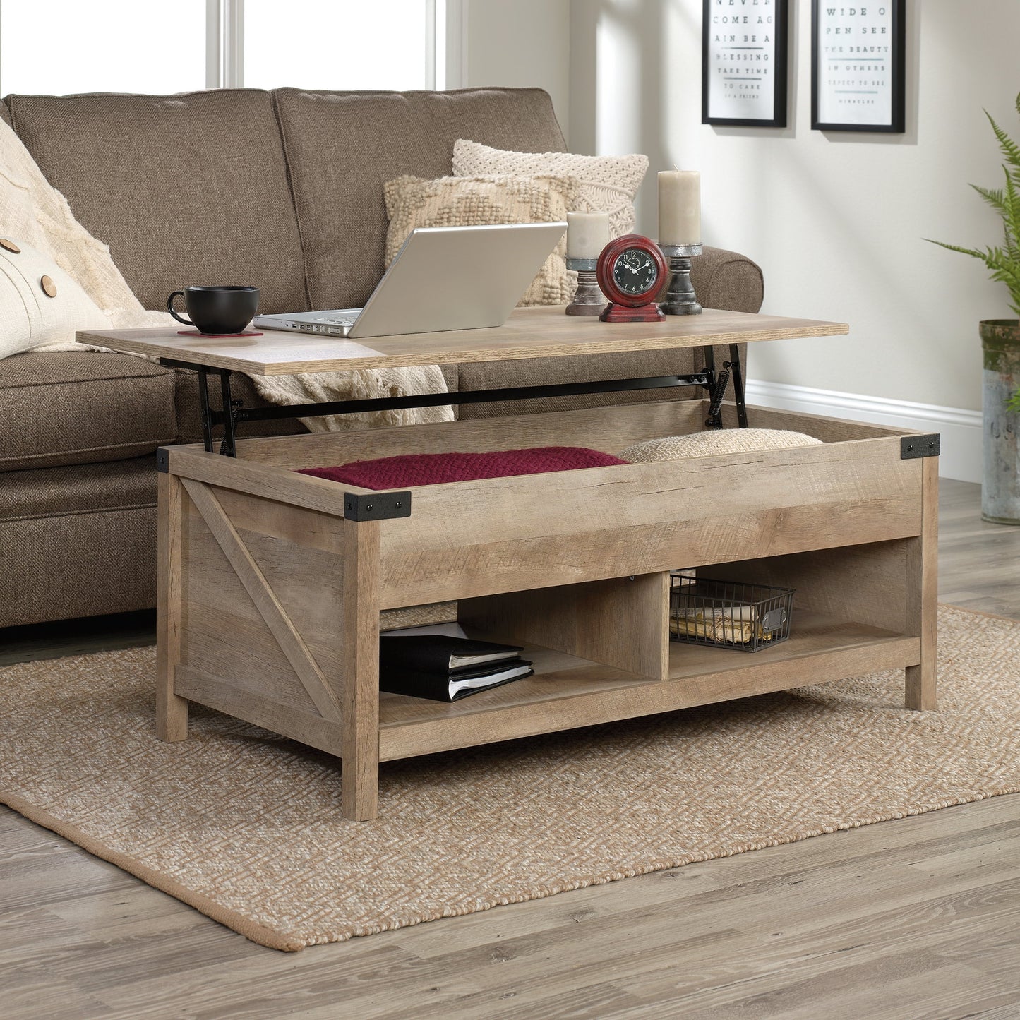 Bridge Acre Wood Lift-Top Coffee Table in Lintel Oak, Lintel Oak Finish