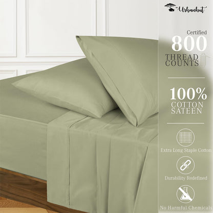 800 Thread Count Egyptian Cotton California King Size Sheets Set, Sateen Weave Luxury Hotel Bedsheets, 4 Pc Bed Sheet Sets, Fits 16" Deep Pocket - Sage