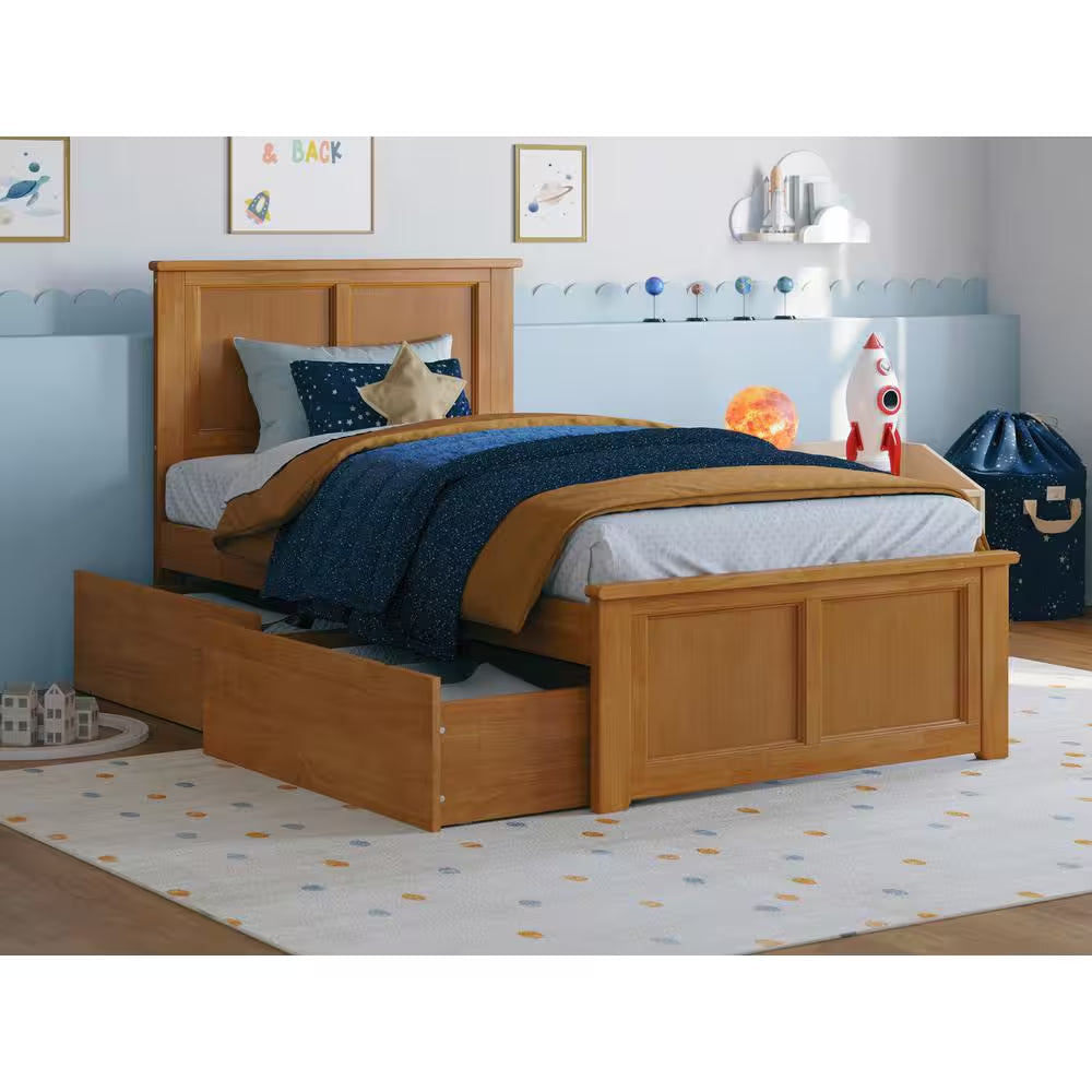 Madison Walnut Full Platform Bed with Matching Foot Board and 2 Urban Bed Drawers