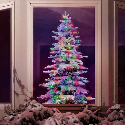 9-Ft Mountain Pine Pre-Lit Flocked White Artificial Christmas Tree with Color Changing LED Lights