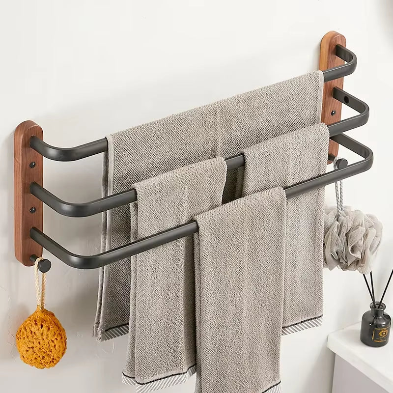 Walnut Wood Black Bathroom Hardware Set Bathroom Towel Rack Towel Rack Toilet Paper Holder Towel Bar Shelf Bathroom Accessories