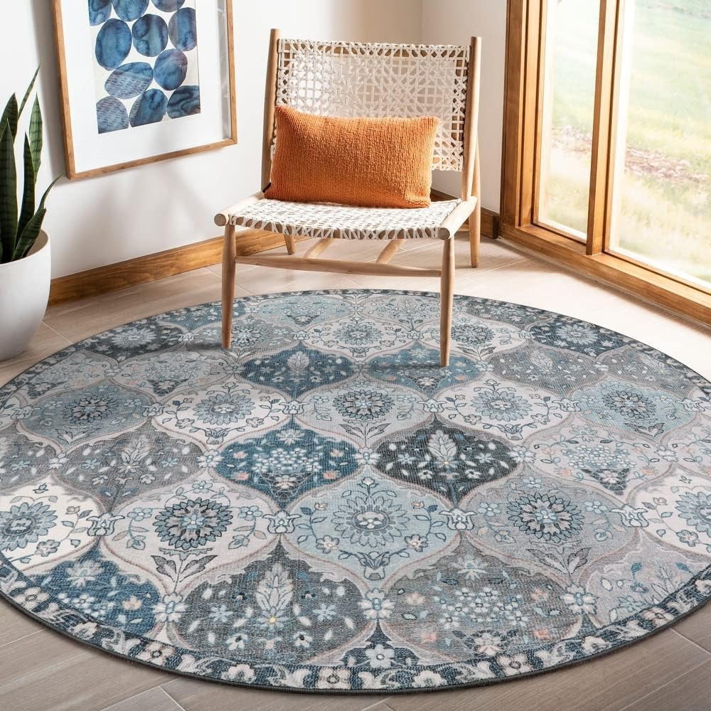5'X7' Area Rug for Living Room Non-Slip Moroccan Indoor Washable Rug Ultra-Thin Foldable Soft Carpet Floral Accent Throw Rug for Kitchen Entryway Bathroom Bedroom Office Carpet,Grey