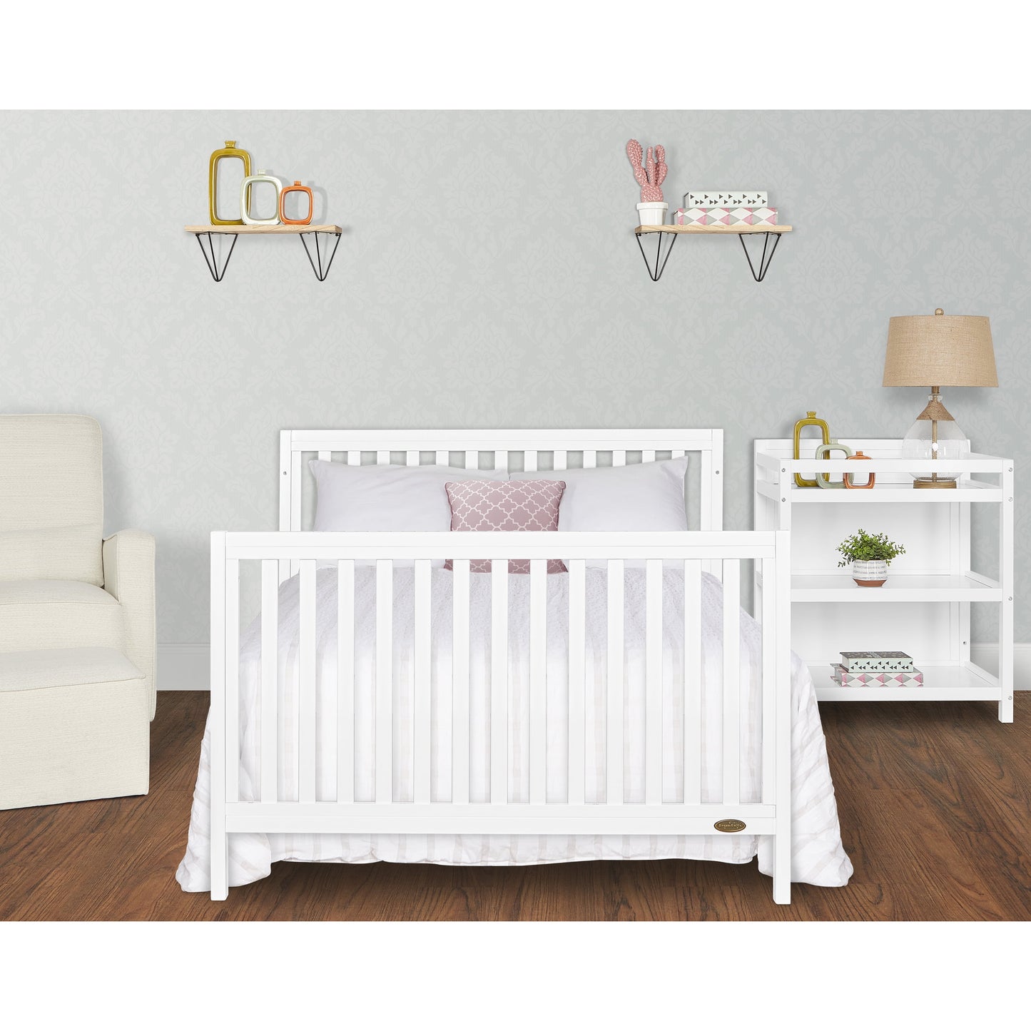 Milo 5 in 1 Convertible Crib and Changing Table with Free Changing Pad in White