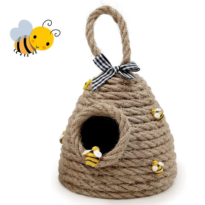 Beehive Decor Jute Hanging Bee Tiered Tray Decor Cute Handmade Honeycomb Decoration Bee Themed Party Ornament for Farmhouse Country Kitchen Bookshelf Garden